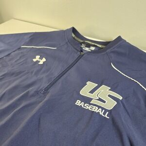 Under Armour US Baseball Shirt Mens LG Navy Blue Quarter Zip AllSeasonGear Loose
